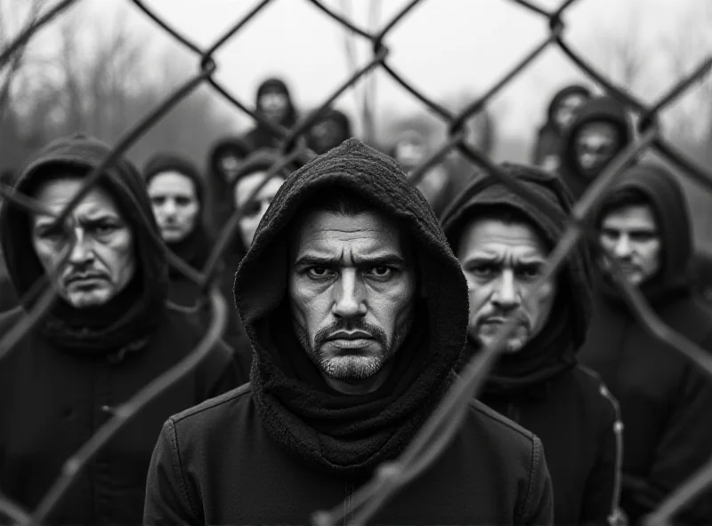 A somber image depicting a group of Uyghur refugees, emphasizing the human cost of political decisions.