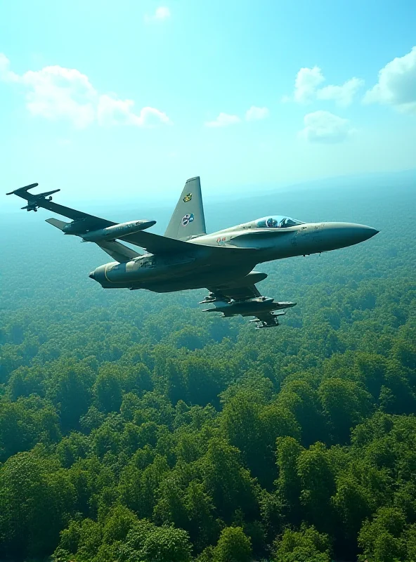 Image of a Philippine fighter jet in flight over a jungle