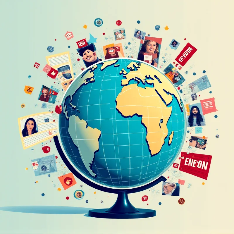 A globe surrounded by news headlines