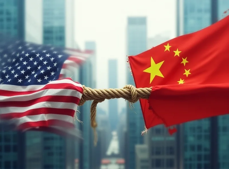Illustration of a tug-of-war between the US and China, representing trade tensions.