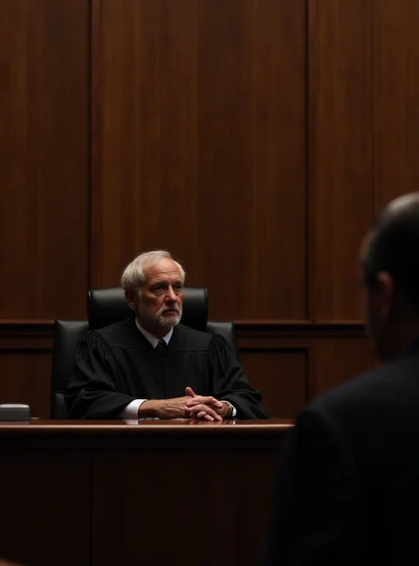A courtroom scene with a judge and lawyers.