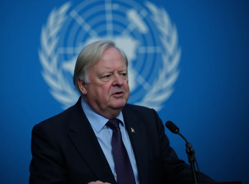 Image of UN Secretary-General António Guterres speaking at a podium, expressing concern about the US funding cuts.