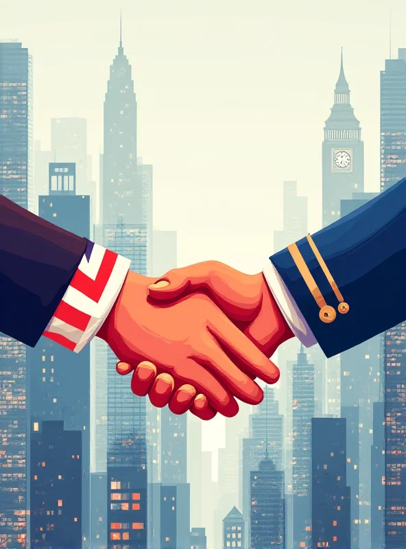 Digital illustration of the American and British flags shaking hands, symbolizing the potential trade agreement between the two countries.