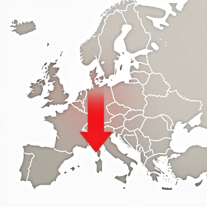 A stylized representation of a Eurozone map with a downward trending arrow, symbolizing the potential economic slowdown due to tariffs.