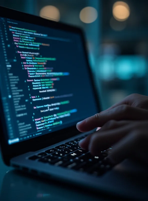 Close-up of a developer using Gemini Code Assist on a laptop, showcasing the AI-powered code suggestions and review features