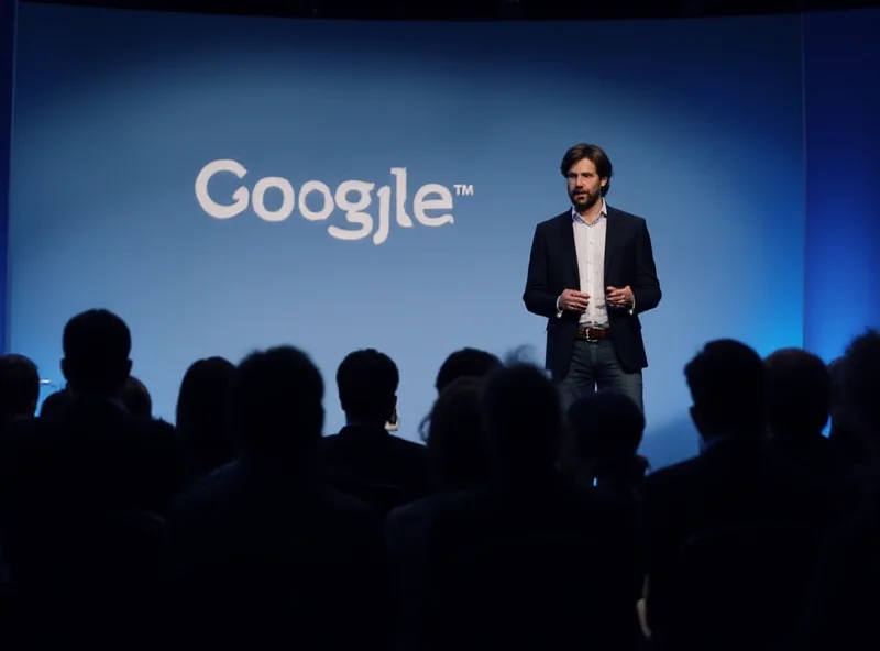 Sergey Brin speaking at a conference, emphasizing the importance of in-person collaboration.