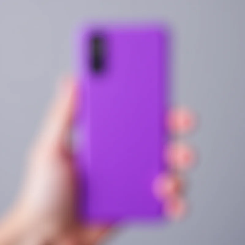 A person holding a purple Google Pixel 9a smartphone, showcasing its design