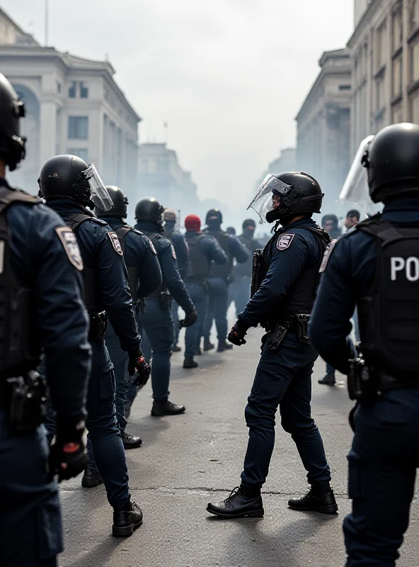 Police officers confronting protesters in Athens, Greece