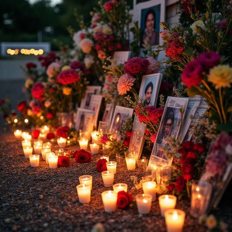 Candles and flowers laid at a memorial for the victims of the train disaster in Greece