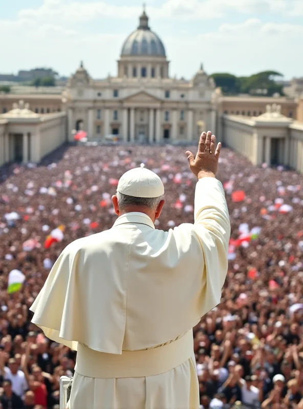 Pope Francis waving to a crowd from the Vatican balcony.