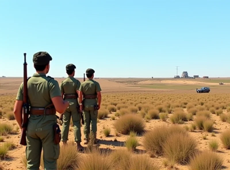 Israeli soldiers standing in a field, looking towards the Gaza Strip in the distance.