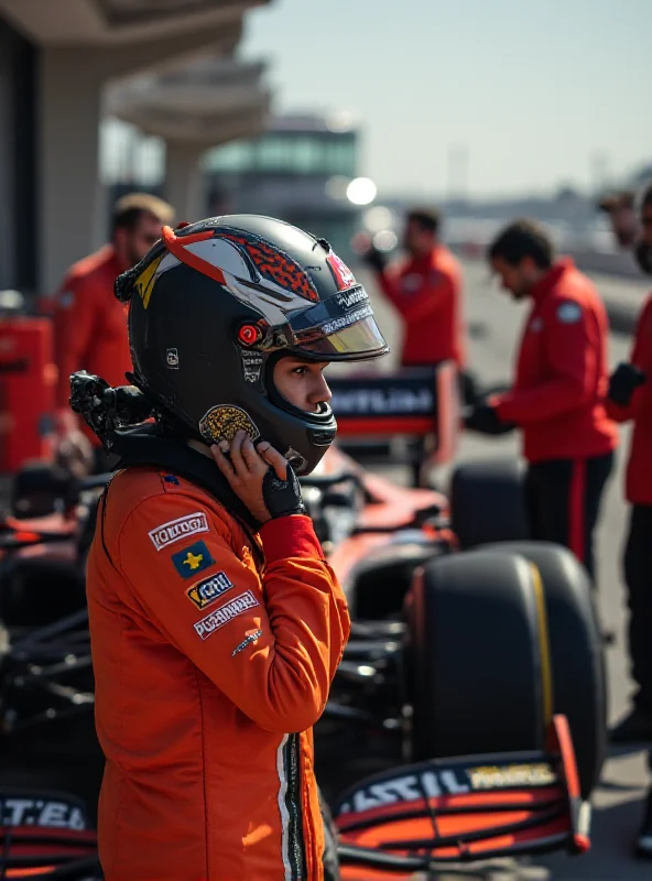 Close-up of Lando Norris in his McLaren, focused and determined, during a pit stop at the Bahrain testing session.