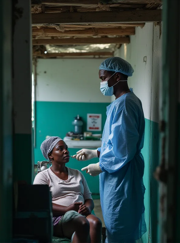 Image of Ugandan health workers wearing PPE, tending to patients in a hospital.