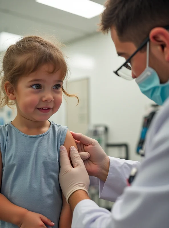 Illustration of a child receiving a measles vaccination.
