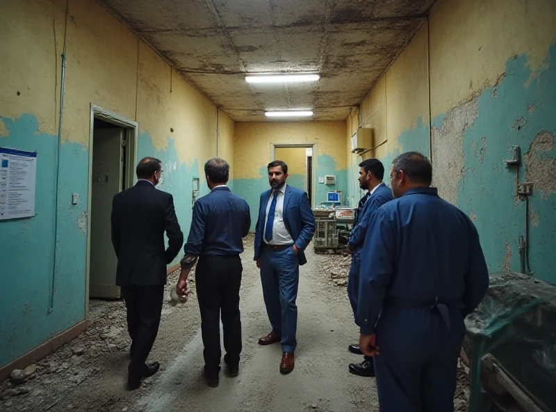 The Italian Ambassador, Stefano Rafagnan, accompanied by a WHO delegation, inspecting the facilities at the Sham Surgical Hospital in Idlib, Syria.