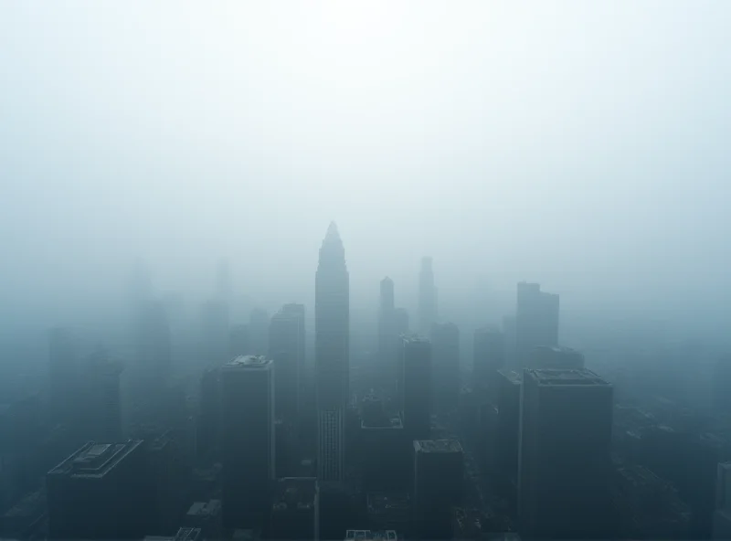 A panoramic view of Hanoi, Vietnam, shrouded in thick smog, with visible buildings obscured by pollution, emphasizing the severity of the air quality issue.