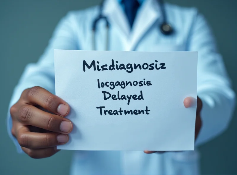 A somber image depicting a medical chart with a handwritten note about a misdiagnosis, emphasizing the importance of accurate and timely medical care.