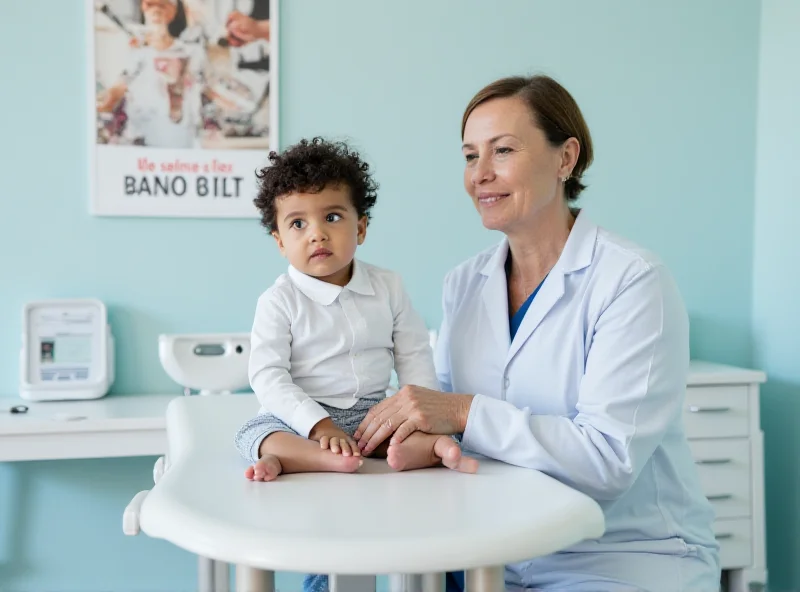 A concerned doctor examining a young child in a modern clinic, emphasizing the importance of trust in healthcare.