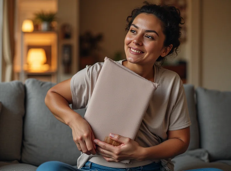 Person using a portable heat pad on their back for pain relief.
