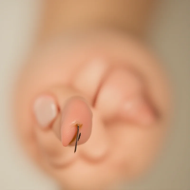 Close-up of a woman's hand showing a black line on her thumb and a manicured nail.
