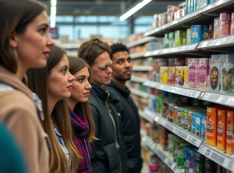 A group of young people looking at various CBD products on a store shelf.
