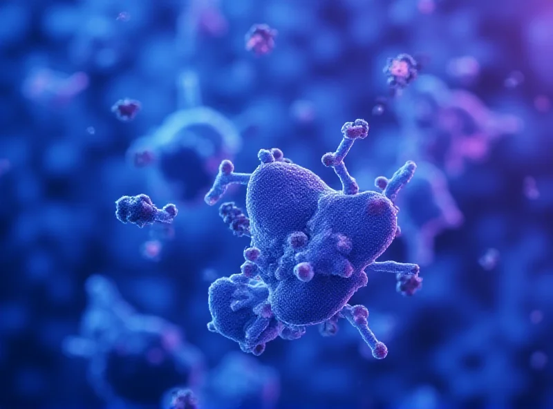 A microscopic view of cancer cells being targeted by aspirin molecules.