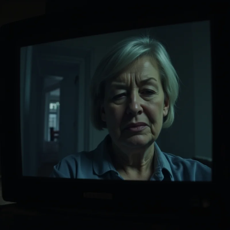 A worried mother looking at a camera screen, concerned about the well-being of her child.