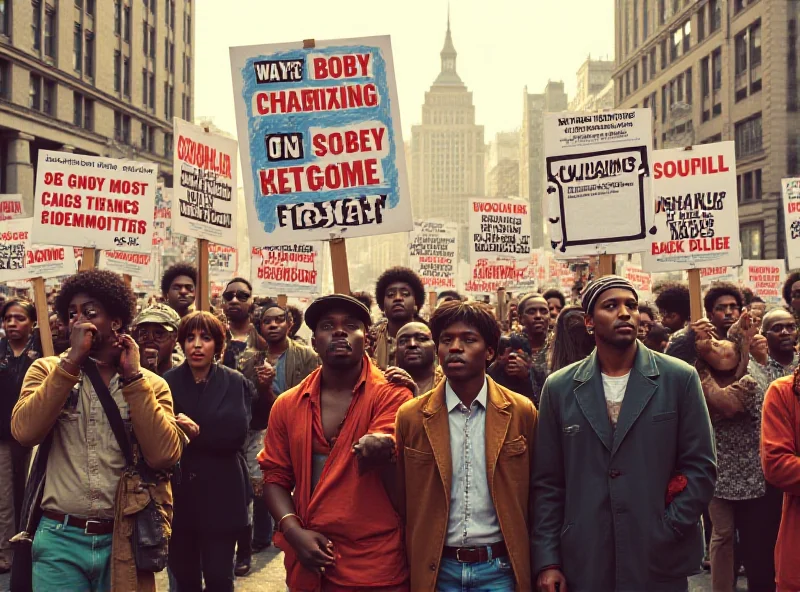 Historical photo of a protest or memorial related to the AIDS epidemic, with people holding signs and banners.