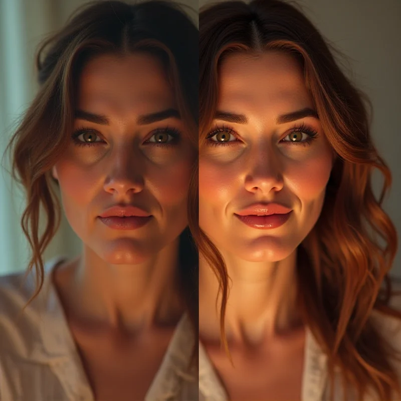 A split image showing a woman looking concerned on the left and a woman smiling confidently on the right, representing before and after treatment.