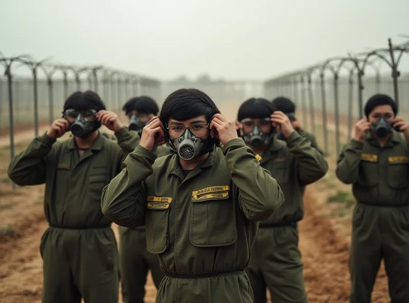Taiwanese conscripts removing glasses during military drill