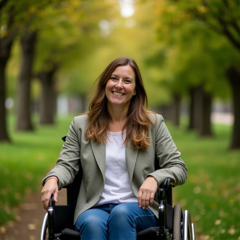 Person in a wheelchair smiling