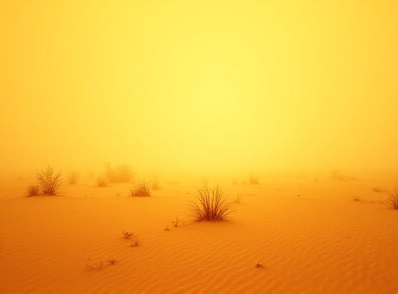 Image of a heatwave with a shimmering desert landscape and heat rising from the ground.