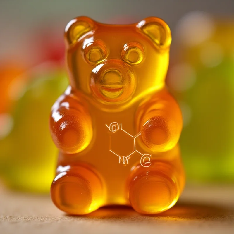 A gummy bear with THC molecule overlay