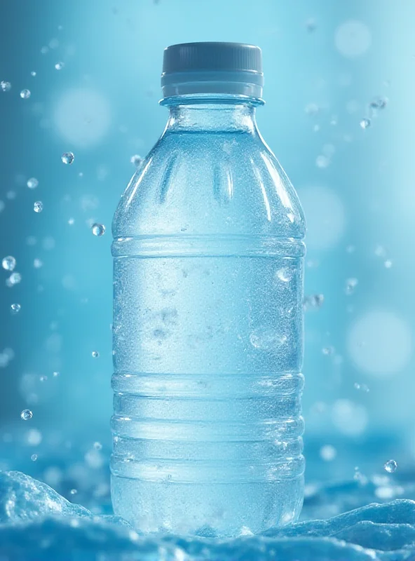 Close-up of a plastic bottle with microplastics floating in the water.