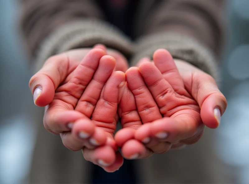 A person with red, chapped hands, symbolizing skin irritation during cold weather.