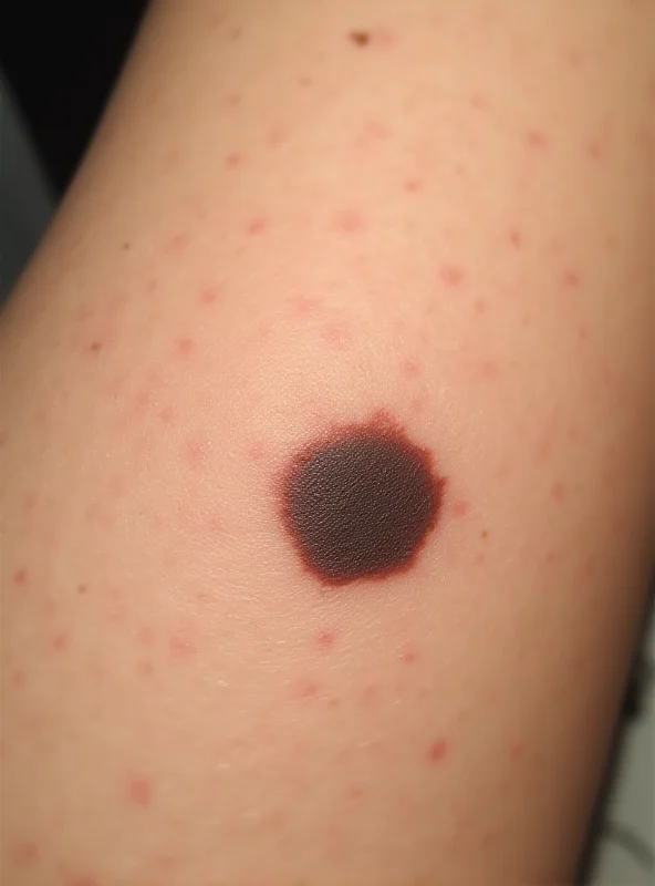 Close-up image of a dark skin patch, possibly a congenital melanocytic nevus.