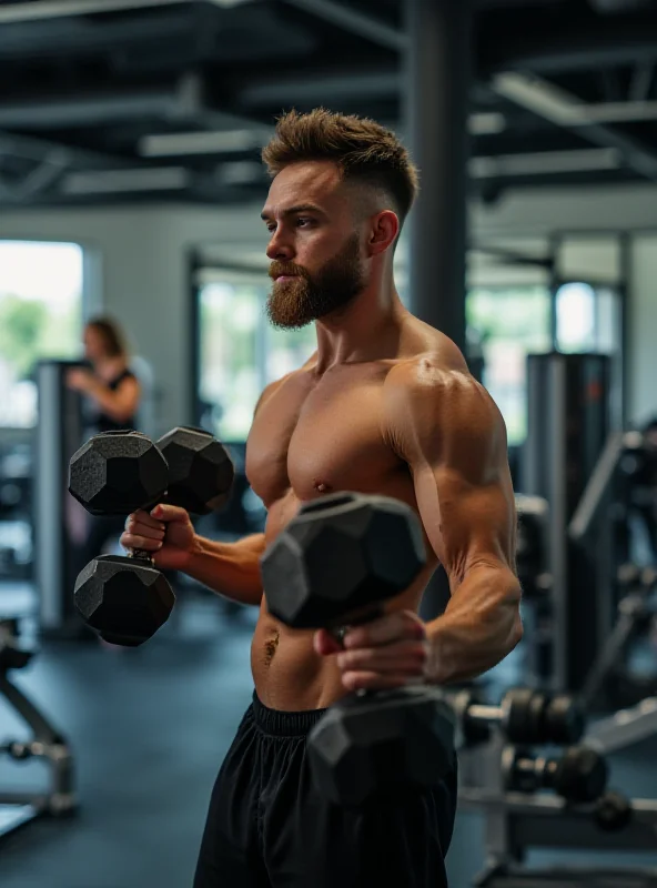 A person lifting weights in a modern gym, focusing on proper form.