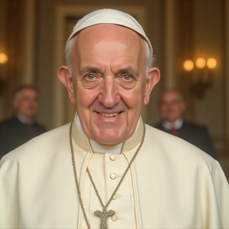 A photo of Pope Francis looking slightly frail but smiling gently.
