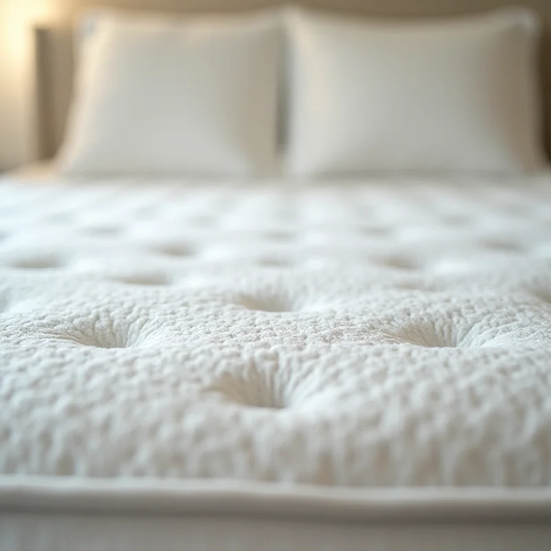 Close up of a luxurious king-size mattress in a well-lit bedroom.