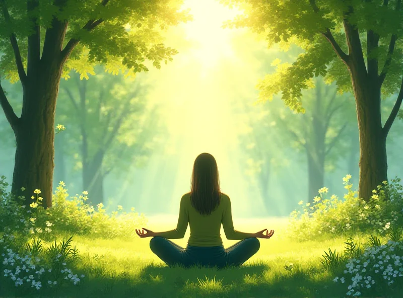 Illustration of a person meditating in a peaceful environment to relieve stress.