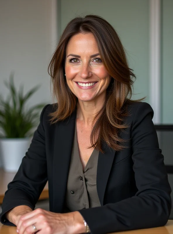 A friendly and professional-looking woman, Sabine Mausolf, smiling warmly while sitting at a desk with Lotto Hessen branding in the background.
