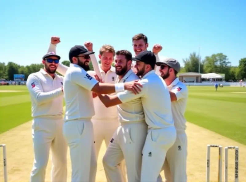 A cricket team celebrating a victory.