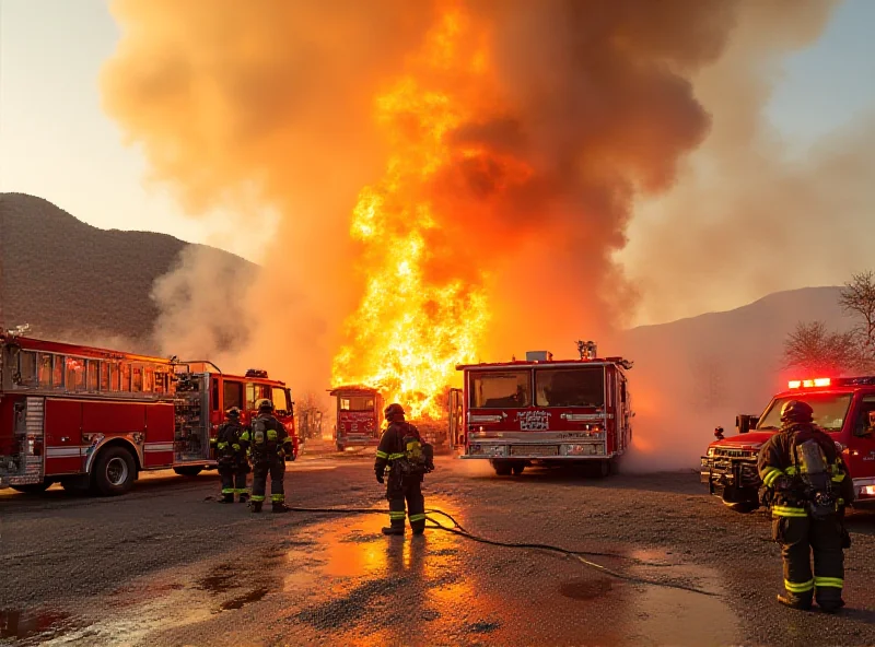Firefighters battling a blaze at a highway rest stop.