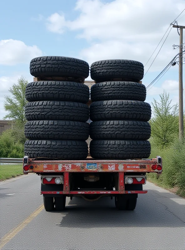 A truck with tires securely strapped down.