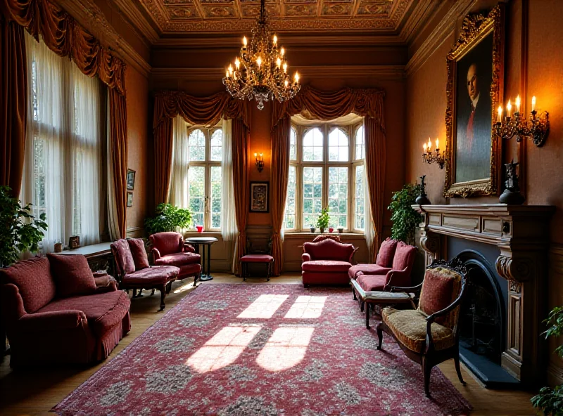 Interior view of the castle, showcasing restored rooms with period furniture and decor.