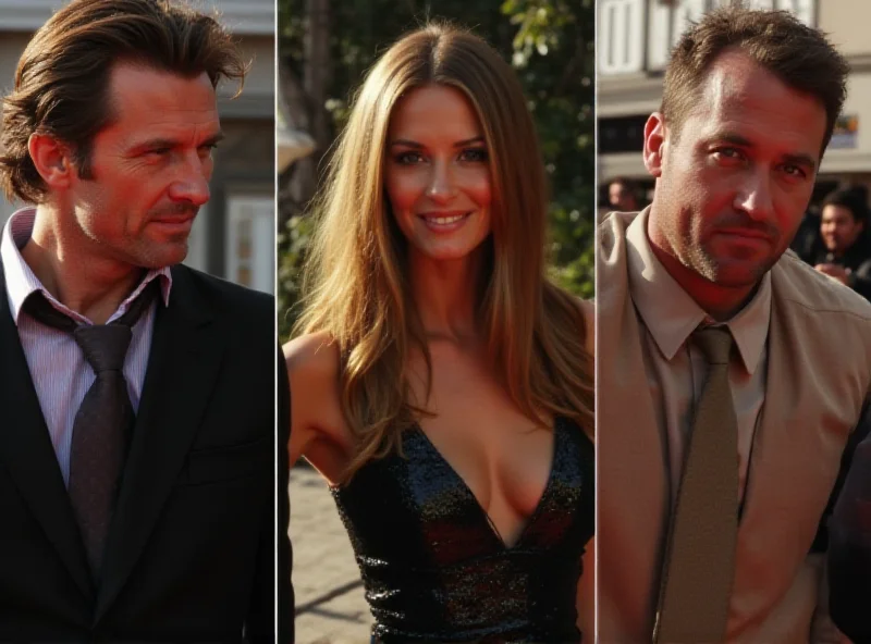 A collage image split into three sections. The first section is a still of Gene Hackman in a famous movie. The second section is a picture of Adrien Brody and Georgina Chapman at a red carpet event. The third section is a picture of Blake Lively and Brandon Sklenar on a movie set.