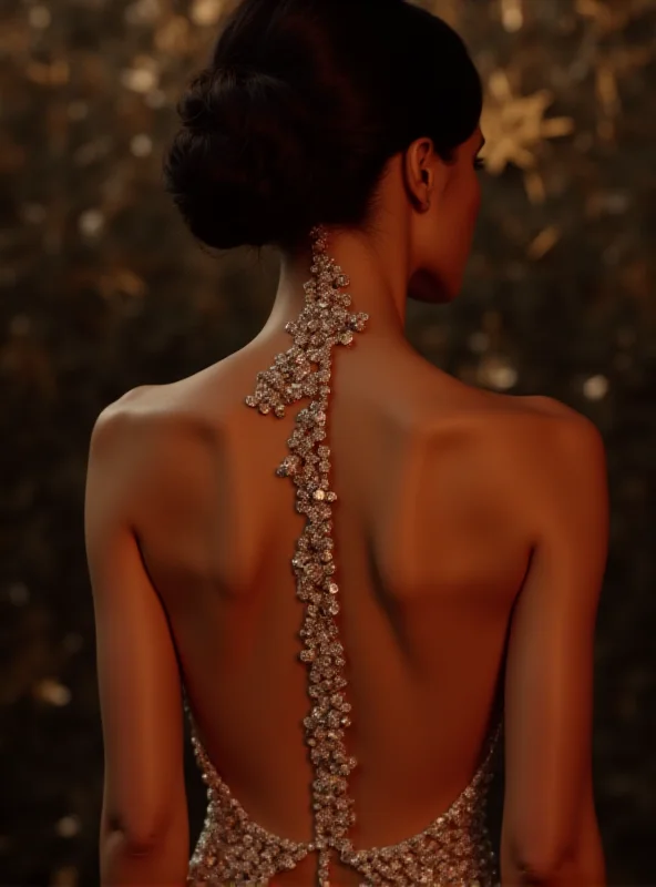 Michelle Yeoh wearing a diamond backlace at the Oscars.