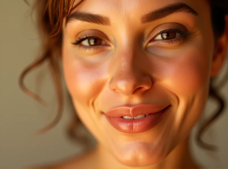 Close-up shot of a person's glowing skin, highlighting a radiant complexion.