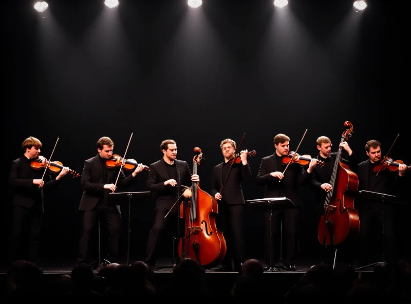 The Cigánski diabli performing on stage, surrounded by instruments.