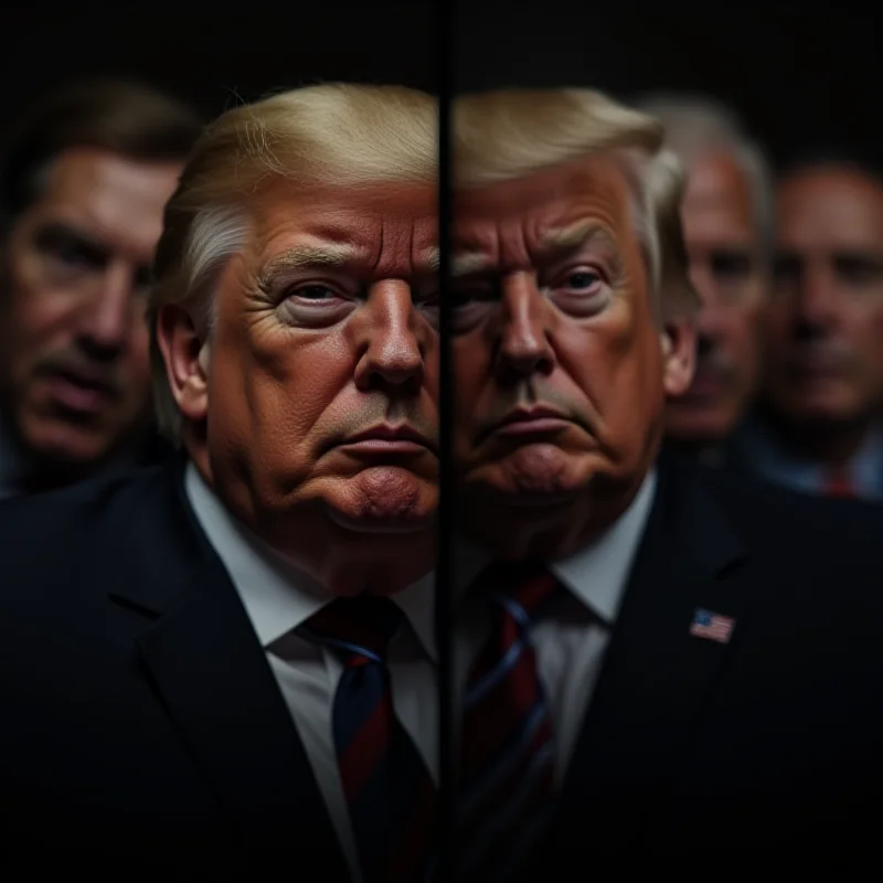 A split image. On the left, a portrait of Donald Trump looking assertive. On the right, a group of world leaders looking concerned and uneasy. The background should be blurred to focus on the expressions.